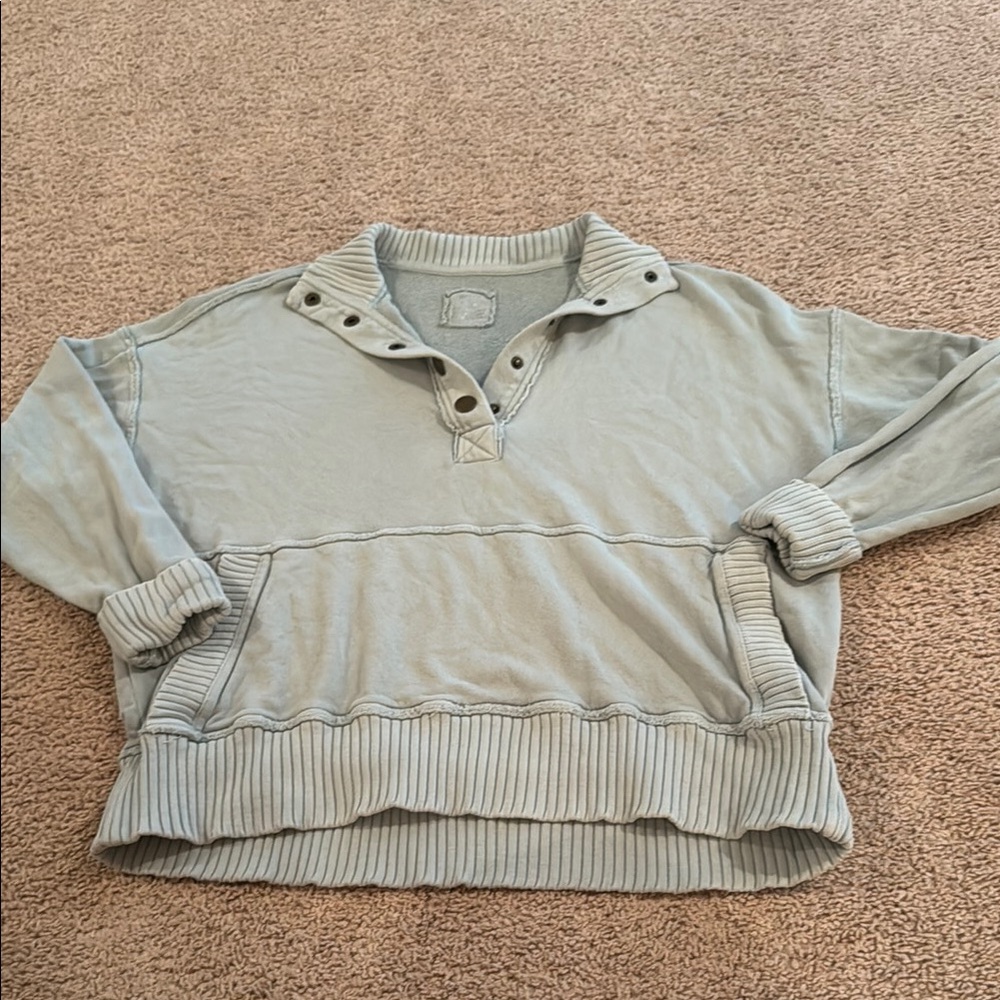 Aerie Pastel Green Button-Up Sweatshirt